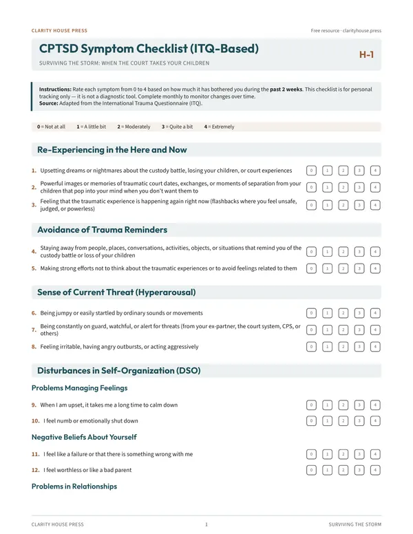 First-page preview of C-PTSD Symptom Checklist