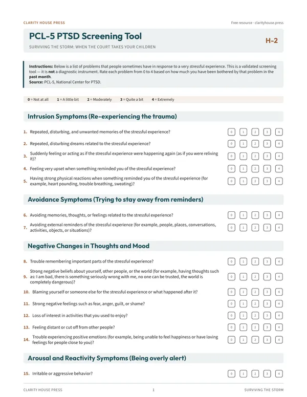 First-page preview of PCL-5 PTSD Screening