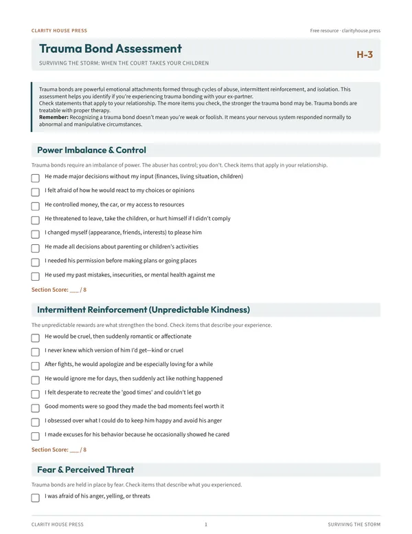 First-page preview of Trauma Bond Assessment