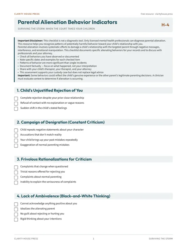 First-page preview of Parental Alienation Indicators