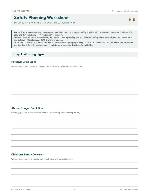 First-page preview of Safety Planning Worksheet