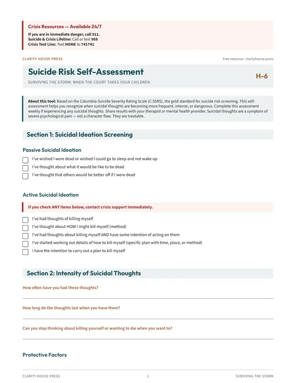 First-page preview of Suicide Risk Self-Assessment