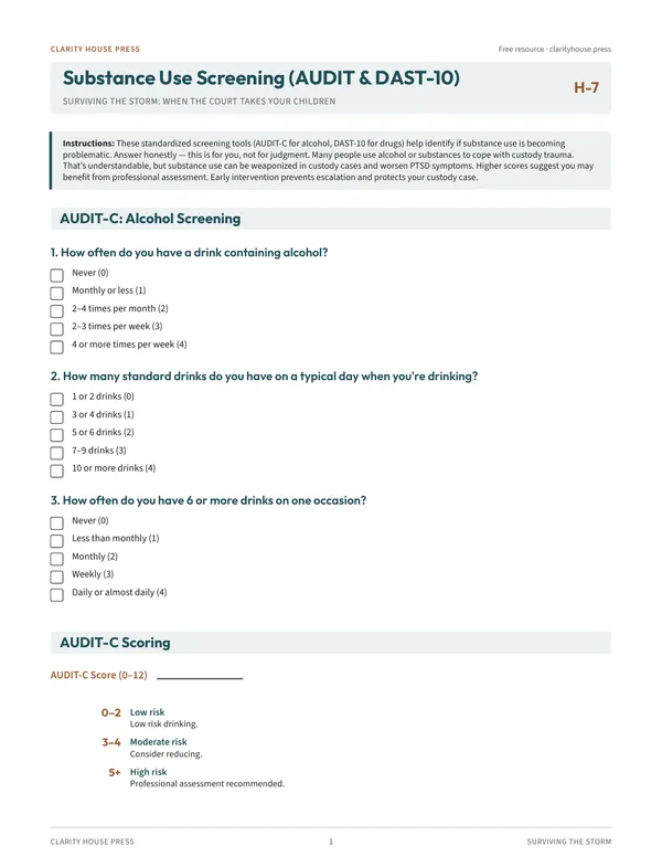 First-page preview of Substance Use Screening