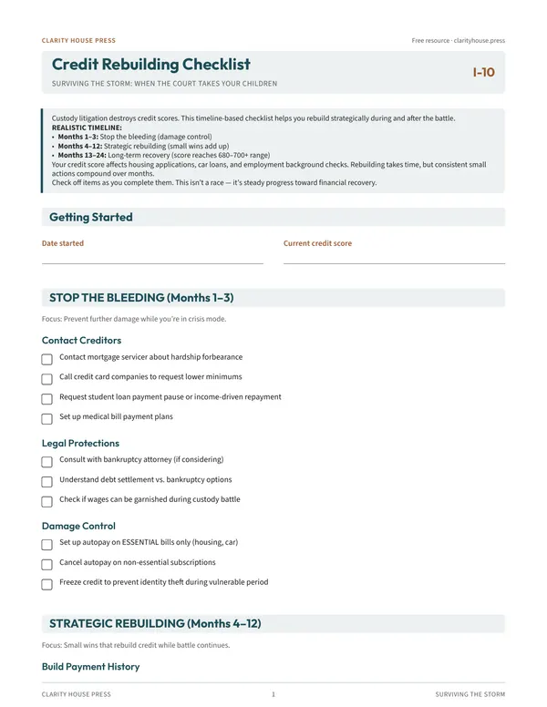 First-page preview of Credit Rebuilding Checklist