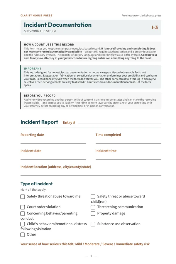 First-page preview of Incident Documentation Form