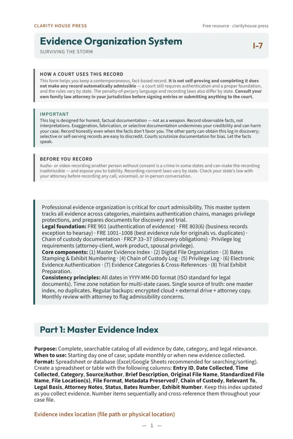 First-page preview of Evidence Organization System