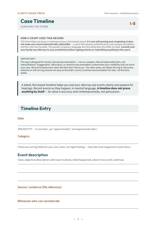 First-page preview of Case Timeline Template